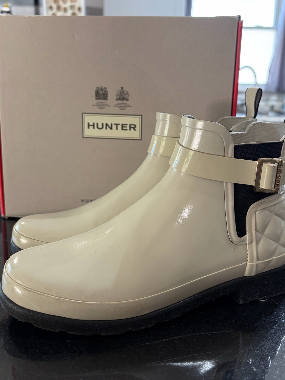 Hunter Cream Quilted Chelsea Rain Boots